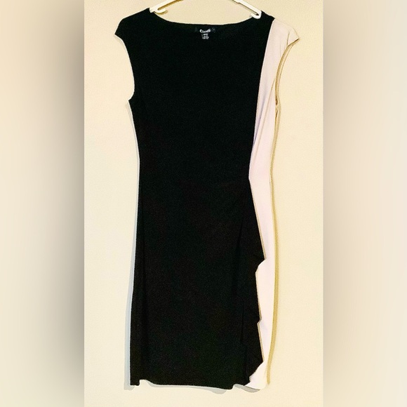 Chaps RL Black Knit Dress with White Ruffle - Picture 1 of 5